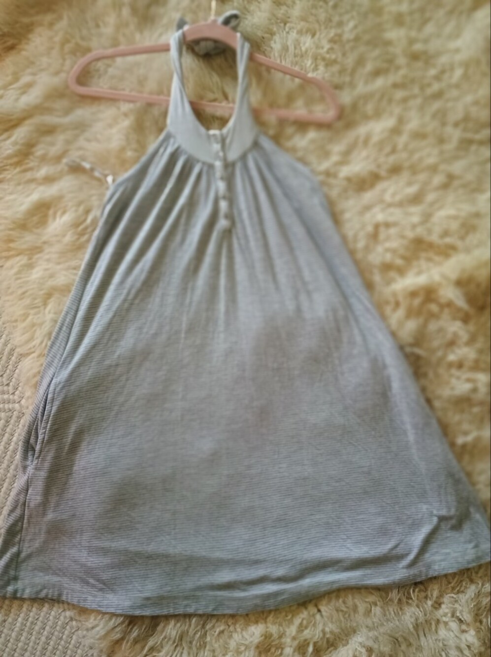 Hard Tail Sport Halter Dress ModalLight Gray Stripes Mini Dress Size M New